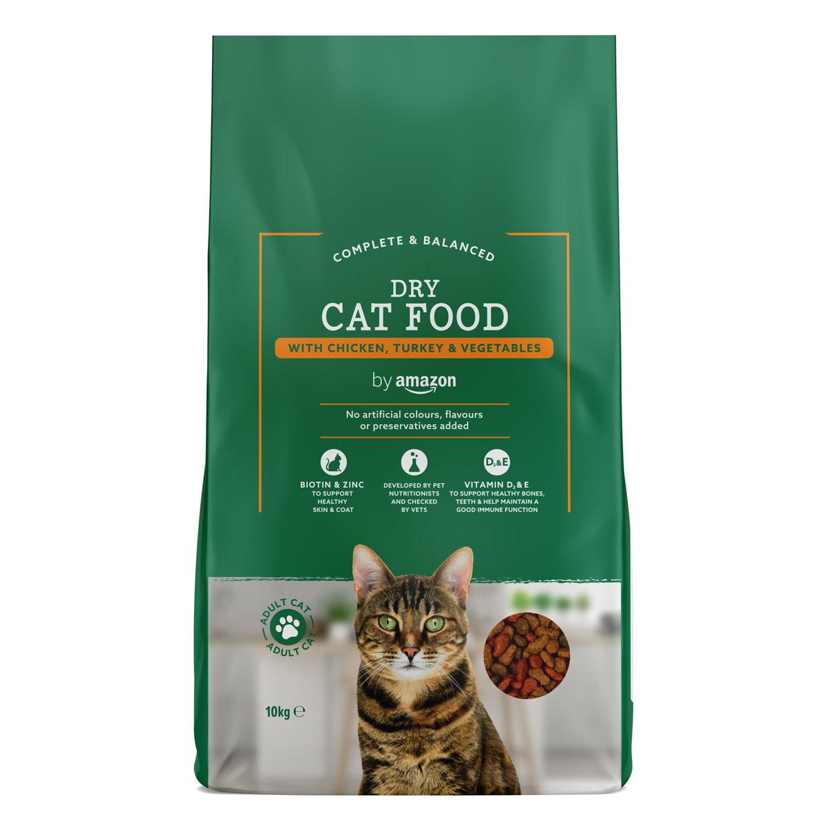 by Amazon - Complete Dry Cat Food with Chicken, Turkey and Vegetables, 1 pack of 10kg