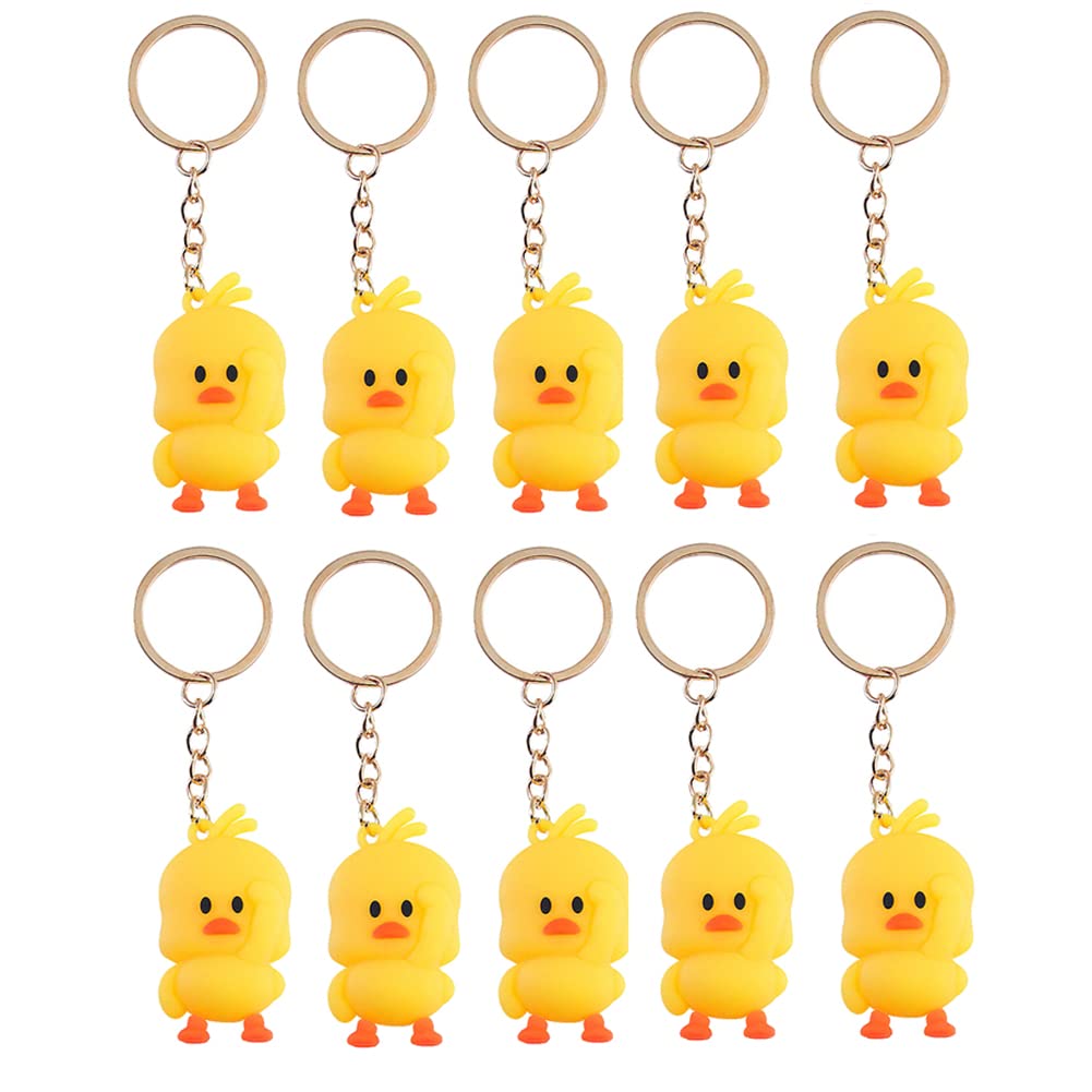 10 Pcs Rubber Ducky Keychains Duck Key Chains Mini Cute Novelty Key Rings Bag Pendants Car Pendants with Yellow Duck for Kids