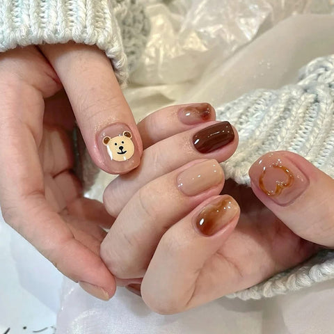 Press on Nails with Designs, Artificial Fingernails Acrylic Fake Nails for Women, 24Pcs Full Cover Reusable False Nails, Stick on Nails Short Square, Glue on Nails Coffin Shape(R662)