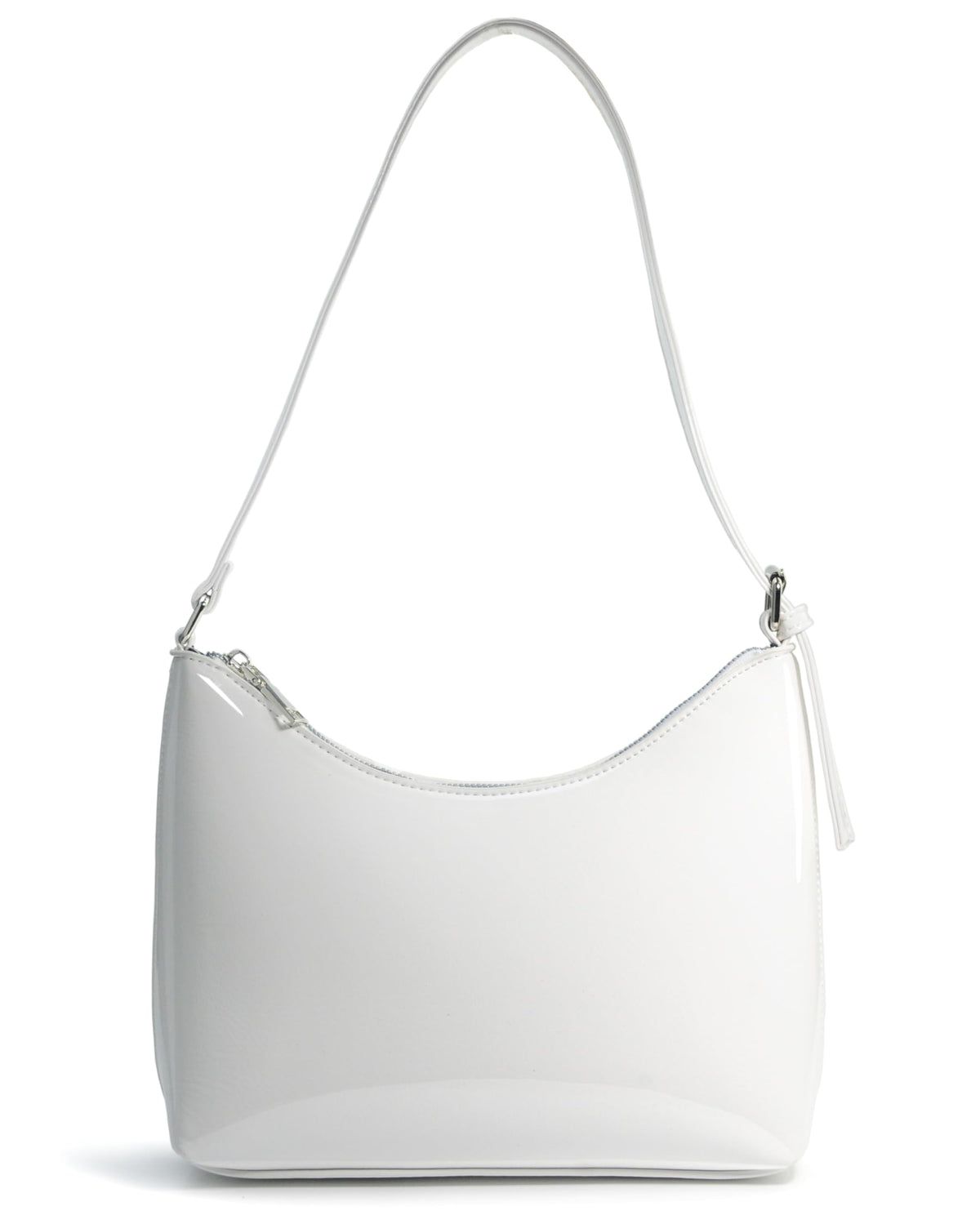 HOXIS Minimalist Faux Patent Leather Shoulder Bag Shiny Women Purse Y2K Style (White)