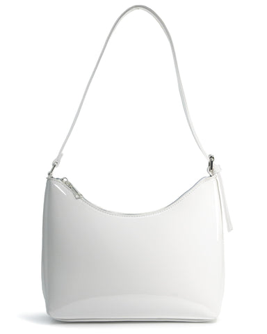HOXIS Minimalist Faux Patent Leather Shoulder Bag Shiny Women Purse Y2K Style (White)