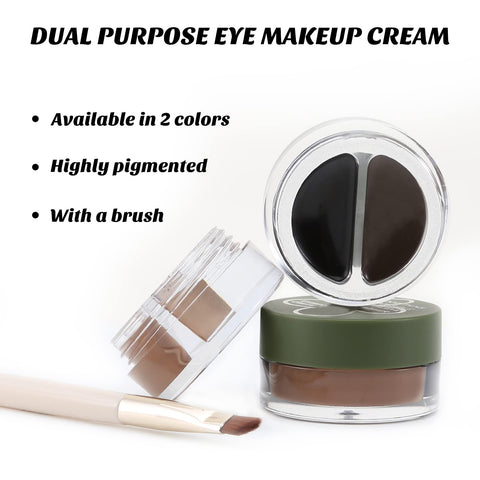 Boobeen 2-in-1 Eyeliner Eyebrow Cream, Highly Pigmented Gel Eye Brow Liner with Brush, Create Long Lasting Eye Makeup, Waterproof&Smudge-proof