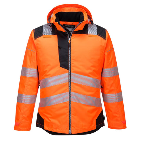 Portwest T400 Men's Reflective Waterproof PW3 Hi-Vis Winter Jacket Orange/Black, Large