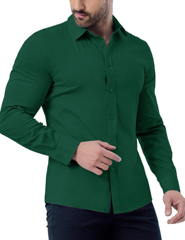 ZAFUL Men Stretch Wrinkle-Free Dress Shirt Muscle Fit Long Sleeve Business Casual Shirt Deep Green M