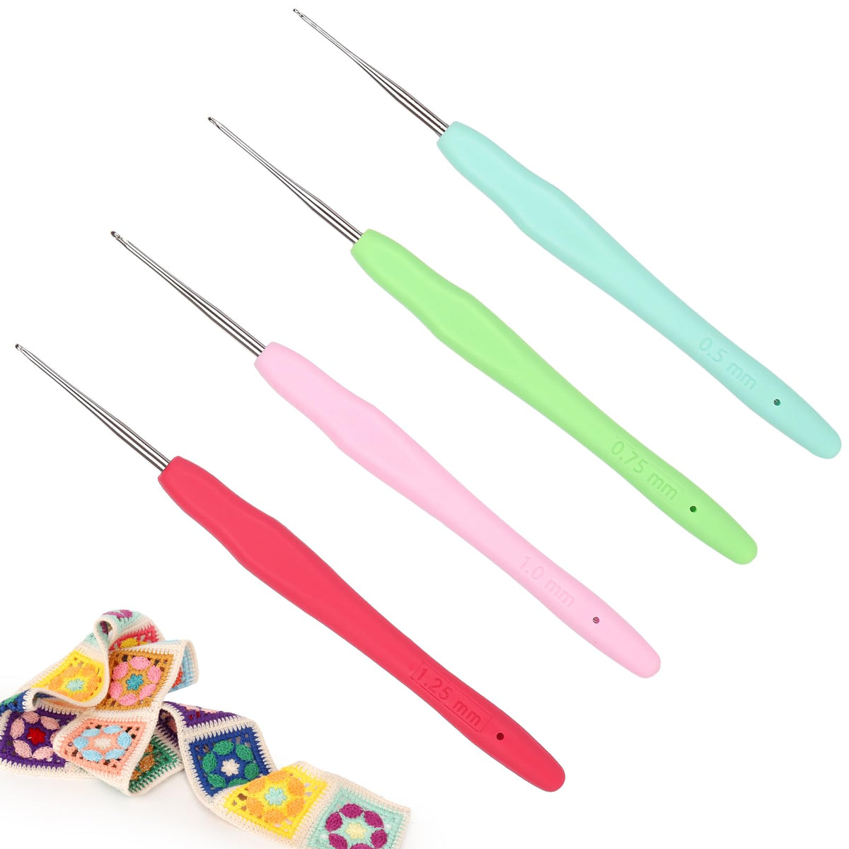 Coopay Mini Crochet Hook Set, 4 Pieces (0.5mm, 0.75mm, 1.0mm, 1.25mm), Soft Handle, Ideal for Lace & Thin Yarn