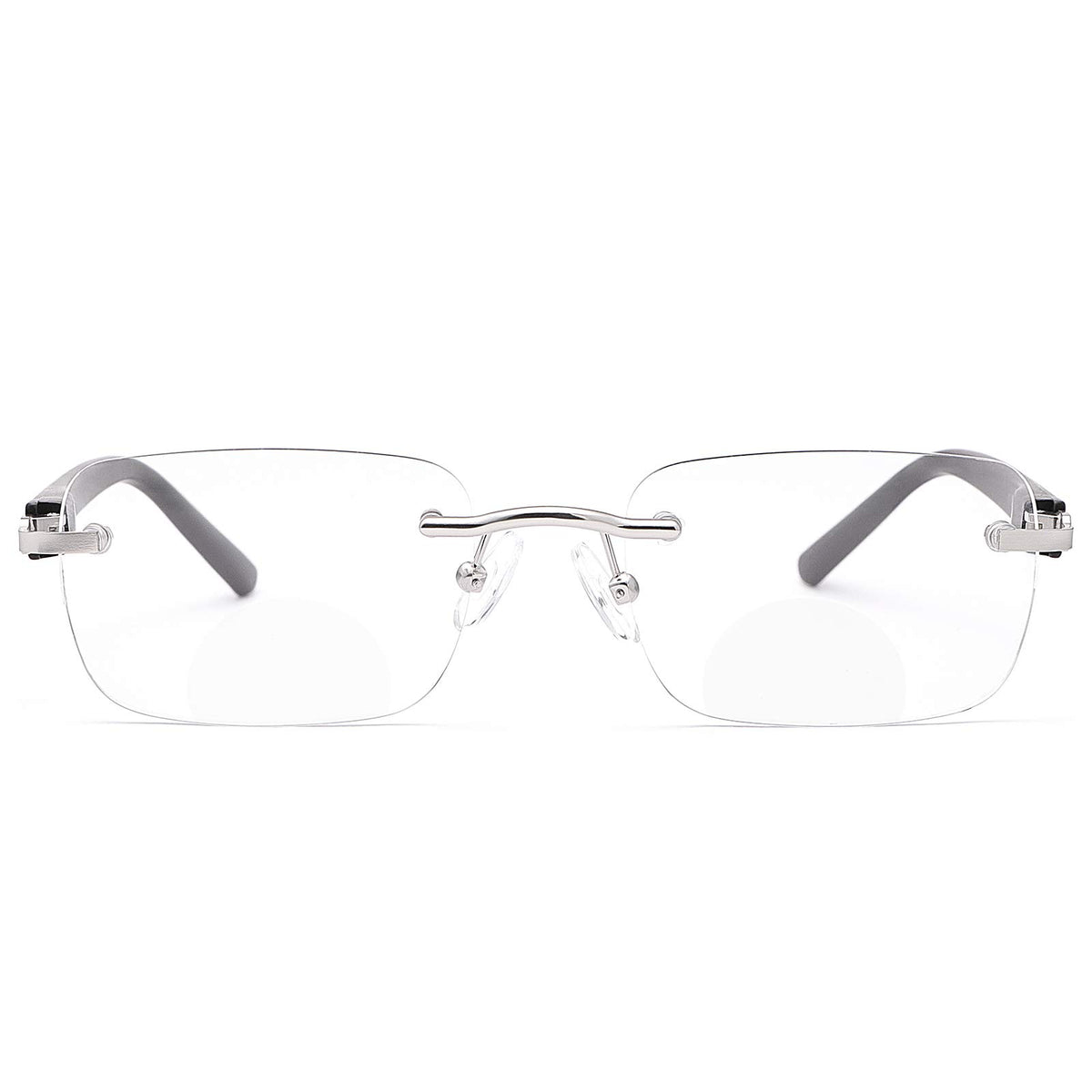 Rimless Bifocal Reading Glasses Spring Hinge Photochromic Sun Readers Transition Shades Computer Blue Light Blocking Sunglasses UV400 Protection Anti Glare Eyewear Gaming Eyeglasses for Men and Women