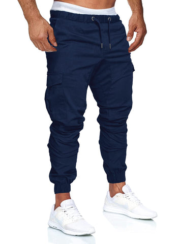 Mens Pants Cargo Joggers Sweatpants Casual Pant Slim Fit Chino Trousers with Pockets, Navy Blue, Medium