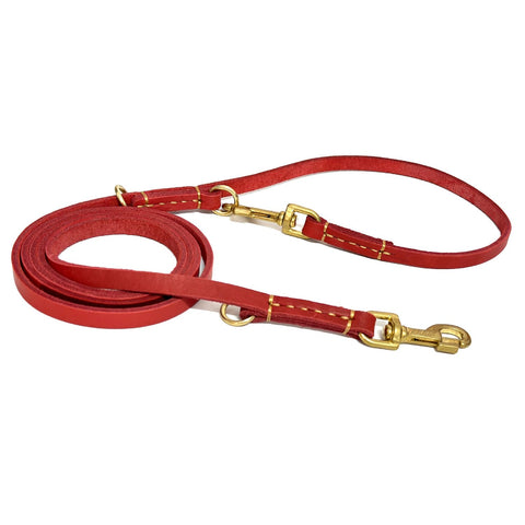 Guiding Star Leather Dog Leash 8ft, Soft Multi-Function 6 in 1 Leather Training Walking Leash, Hands Free Leather Leash, Dual, Crossbody Dog Leash for Small, Medium and Large Dogs, Service Dogs, Red