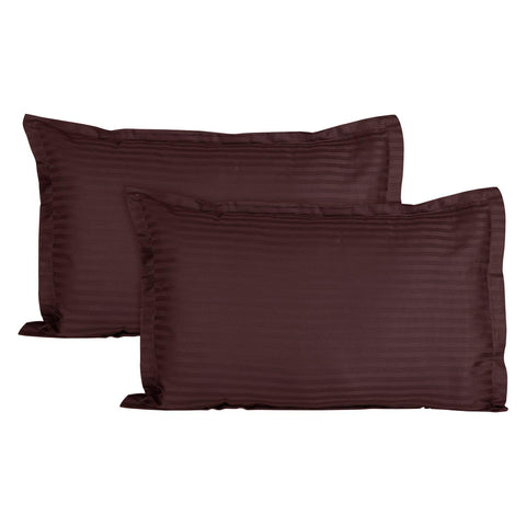 Home Elite Luxurious Sateen Striped Pillow Cover/Case Set (2 Pcs) 210 Thread Count - Brown
