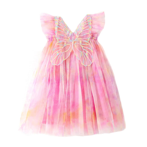 Miipat Baby Dress Tulle Girls Butterfly Baby Flower Girl Dress Sleeveless Toddler Princess Floral Tutu Dress for Wedding Party Birthday TiedyedPink 110 3-4 Years