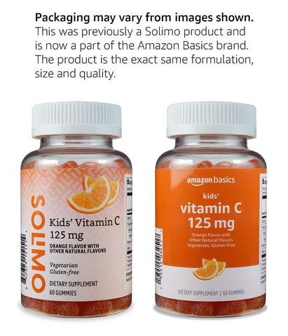 Amazon Basics Kids' Vitamin C 125mg Gummies, Orange, 60 Count, Immune Health, 2 Month Supply (Previously Solimo)
