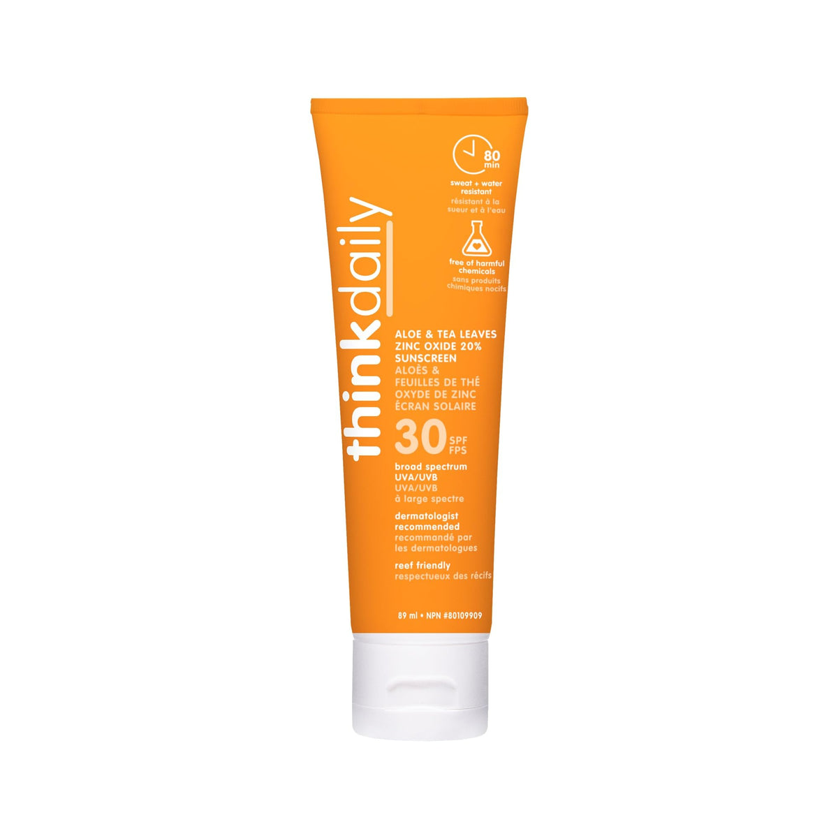 Think Aloe & Tea Leaves SPF 30 Mineral Sunscreen Lotion - Safe, Natural, Water Resistant Sun Cream - Vegan Zinc Oxide UVA/UVB Sun Protection, 3oz