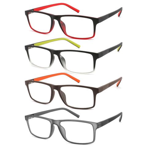 acavefox 4 Pack Reading Glasses 1.5 Men Readers Blue Light Blocking Computer Eyeglasses Comfortable Rubber Temple Wide Frame