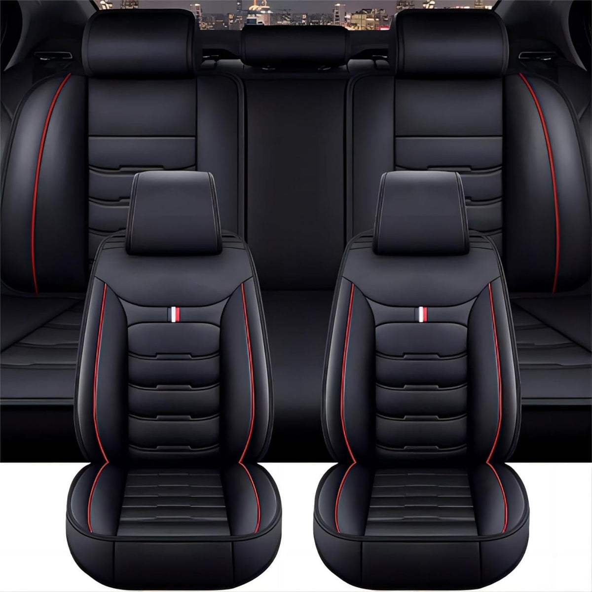 BUKISA Car Seat Covers for Hyundai Santa FE/Santa-FE Hybrid/Santa-FE PHEV Hybrid 2018-2023,Car Seat Cushions Protectors Universal Fit Leather Car Accessories for Rear Complete Set 5 Seats