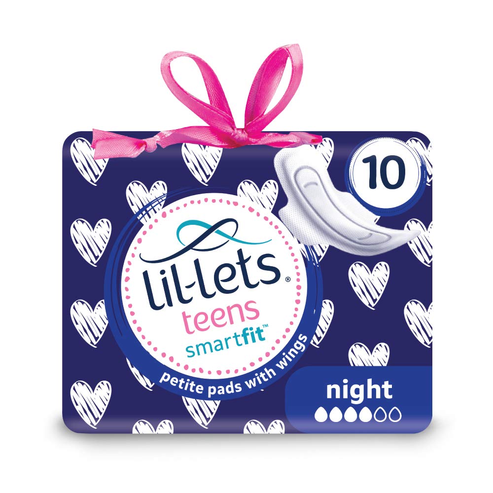 Lil-Lets Teens Night Pads X 10, Petite Towels For Girls & Teenagers, With Wings, For Heavy Flow, Unscented, Soft & Breathable, First Period Sanitary Towels, 1 Pack of 10 Pads
