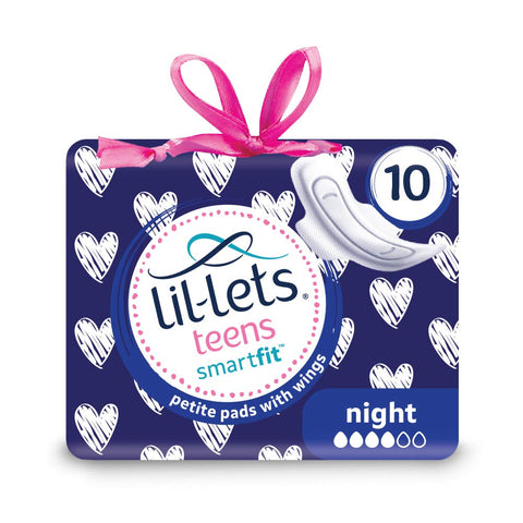Lil-Lets Teens Night Pads X 10, Petite Towels For Girls & Teenagers, With Wings, For Heavy Flow, Unscented, Soft & Breathable, First Period Sanitary Towels, 1 Pack of 10 Pads