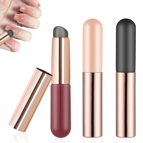 AOZUO 3Pcs Silicone Nail Tools, French Tip Tool Reusable Ombre Nail Stamp Brush, DIY Nail Design Brushes Applicator Sticks, Beveled Head Gel Polish Brush for Blusher Lip Gradient Nail Art Chrome