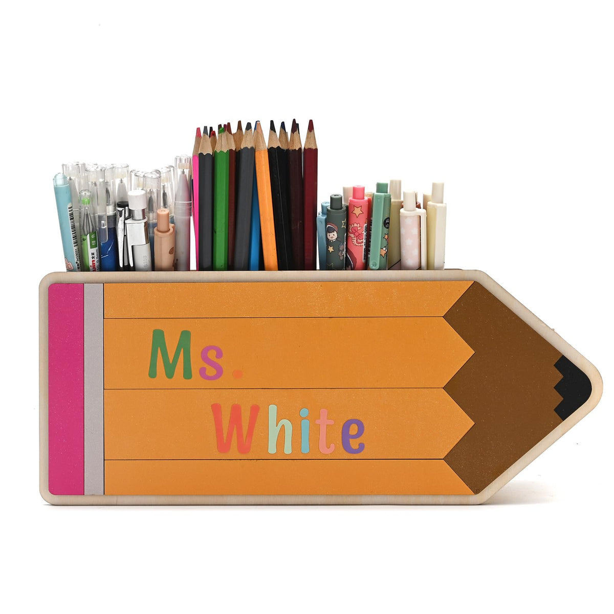 TINGKU 10" Wooden Pen Holder Pencil Shape Supply Caddy, Desk Organizer for Teacher Appreciation Gifts, School Office Decoration Classroom Organizer & Storage Desk Caddy 10inch