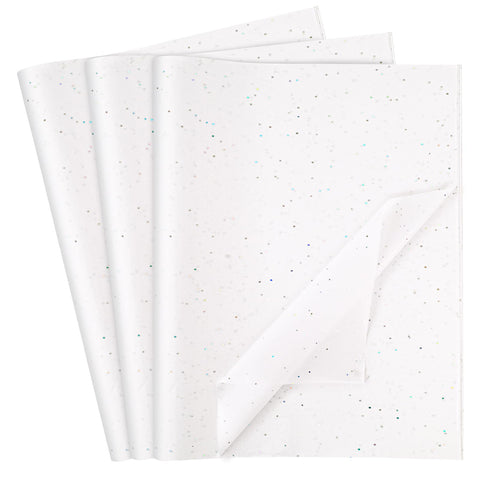 Koogel 120 Sheets White Glitter Tissue Paper, 20"x14" Tissue Paper with Glitter Sparkle Gift Wrapping Tissue Paper for Wedding Birthday DIY Project