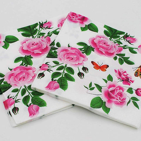 Amosfun 20pcs Disposable Rose Printing Napkins Paper Napkins Serviettes for Weeding Dinner Luncheo and Party