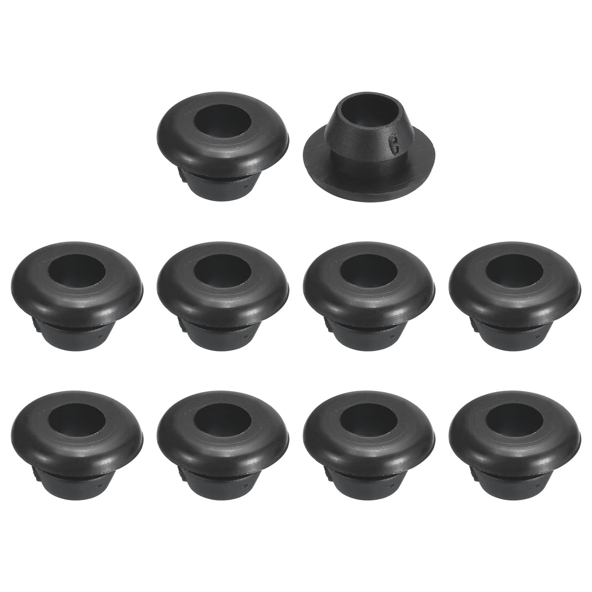 sourcing map 70 Pcs Rubber Grommets, 6mm ID 8mm Drill Hole Double Sided Hollow Firewall Hole Plugs Round Electrical Wiring Gasket, Black