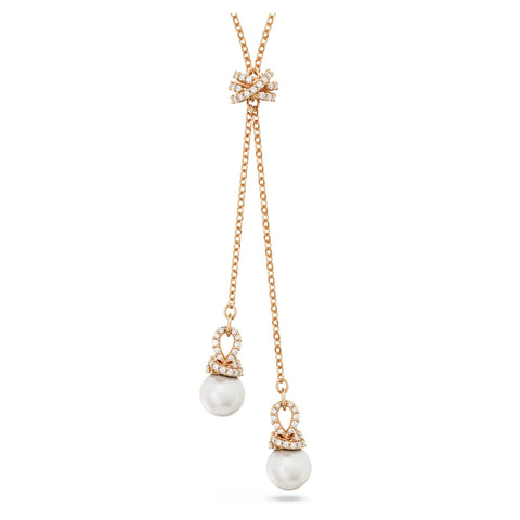 SWAROVSKI Originally Y Pendant Necklace, Clear Stones and Pearls in a Rose Gold-Tone Finished Setting, Part of the Originally Collection