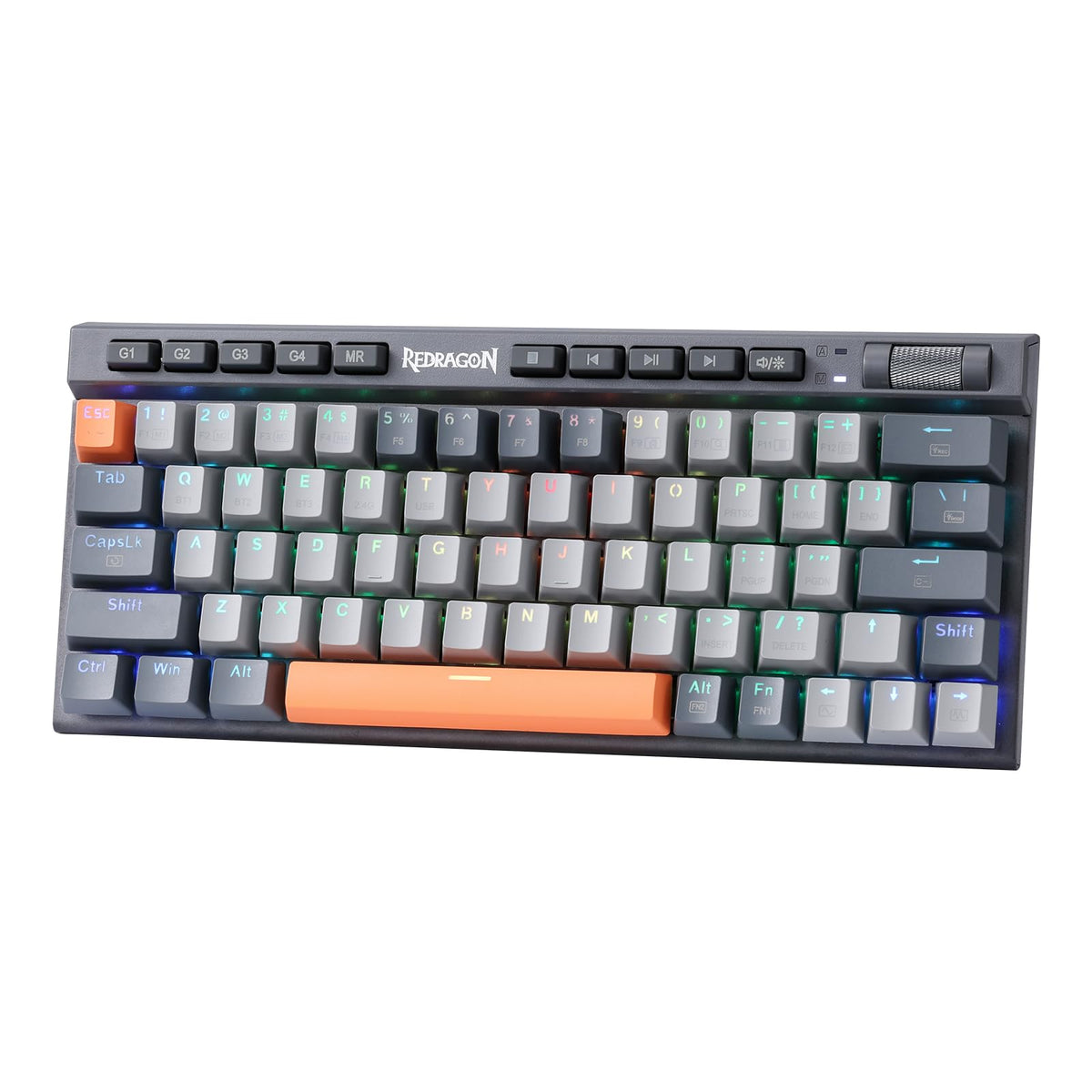 Redragon K634 65% RGB Wireless Gaming Keyboard, BT/2.4Ghz/Wired Tri-Mode, 63 Keys Hot-Swap Mechanical Keyboard w/Aluminum Cover Board, Dedicated Macro + Arrow Keys, Media Control & Linear Red Switch