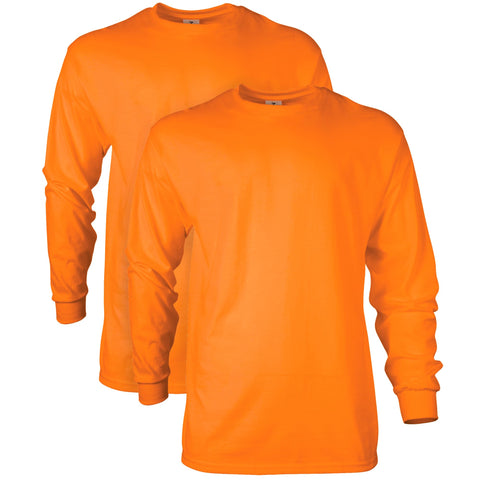 Gildan Men's Ultra Cotton Long Sleeve T-Shirt, Style G2400, Multipack, Safety Orange (2-Pack), Large