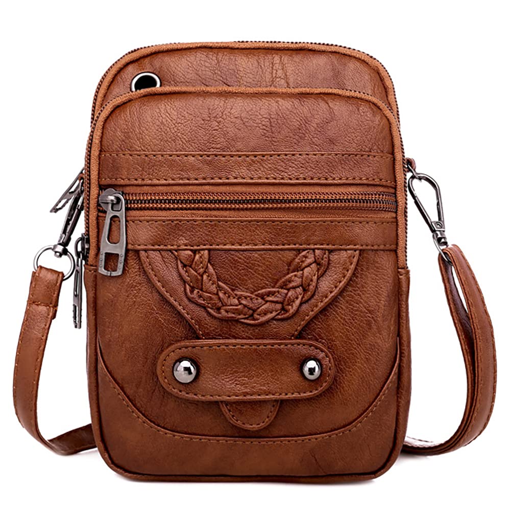 Ecohaso Women Crossbody Phone Bag, Small Soft Leather Handbags Shoulder Bags Ladies Multifunctional Pouch Bag Mini Messenger Bag (Brown)