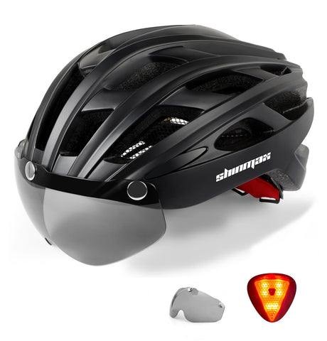 Shinmax Bike Helmet with Safety LED Light Cycle helmet for Men Women Bicycle Helmet with Detachable Magnetic Visor & Liner Breathable MTB Helmet Adult Lightweight Adjustable Size Cycling Helmet NR-096