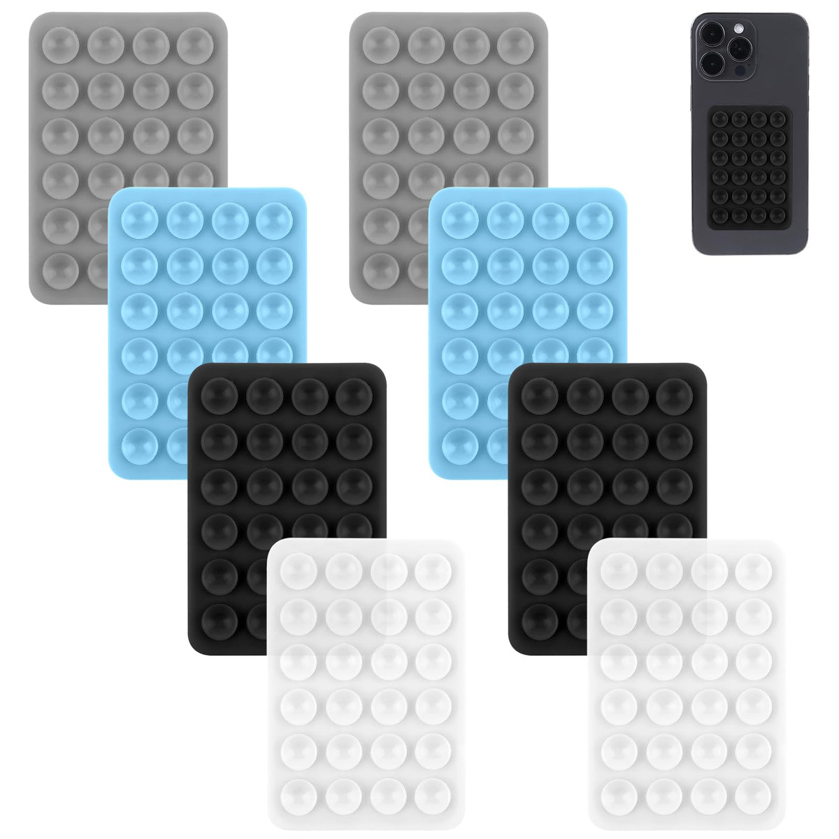 Gjinxi 8PCS Suction Phone Case Adhesive Mount, Suction Cup Phone Mount, Phone Suction Grip Holder Sticky Silicone Hands-Free Mirror Shower Mobile Holder for Selfies and Videos