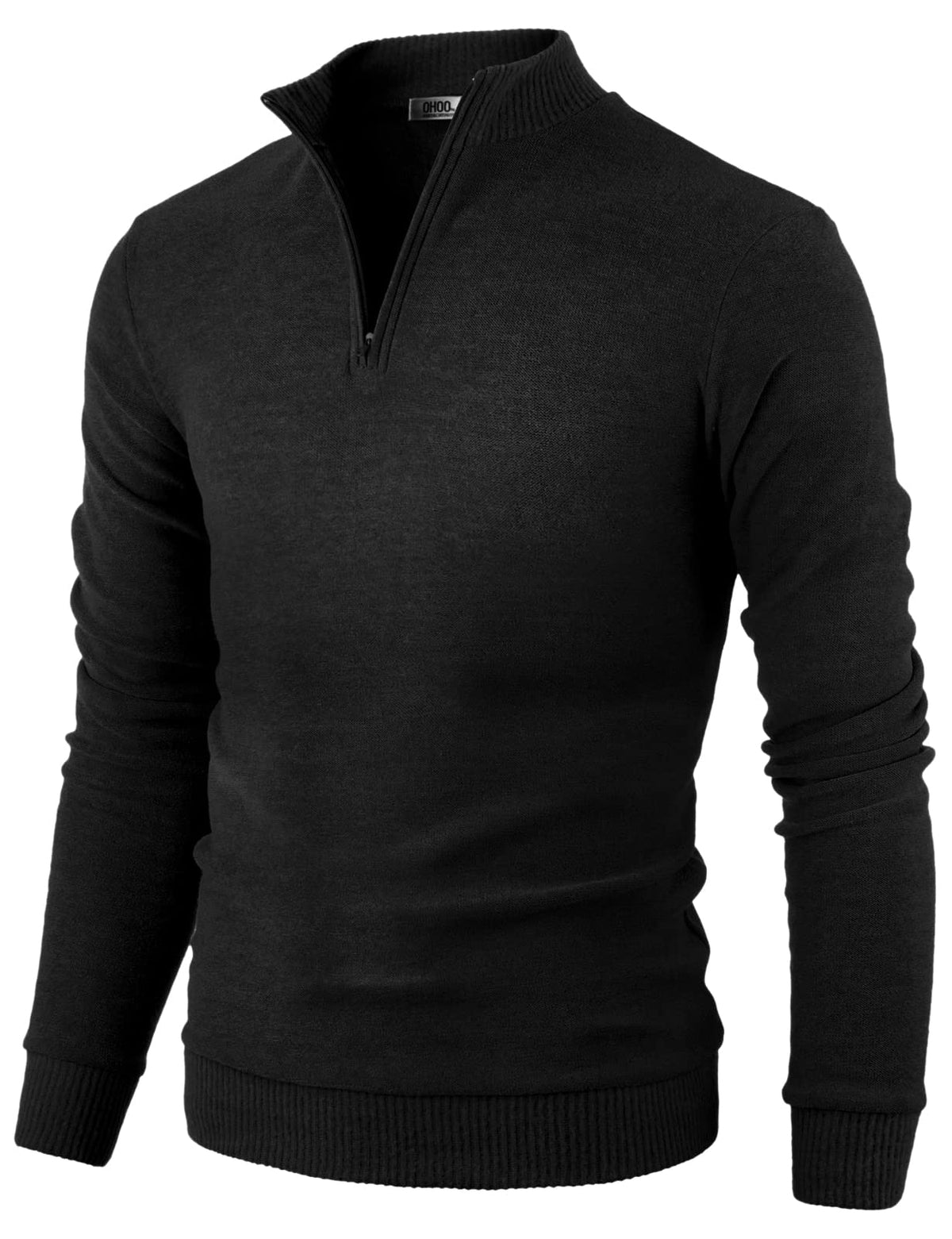 Ohoo Men's Slim Fit Quarter-Zip Polo Pullover Casual Mock Neck Cable Knit Sweater / DCP203-BLACK-M