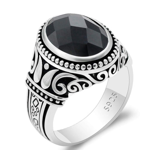 Qida Solid 925 Sterling Silver Black Zircon Men's Ring Simple Style Jewelry Turkiye Jewelry Natural Gems 8-12