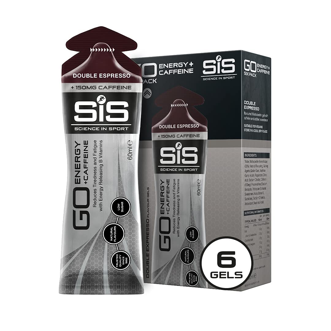 Science in Sport Energy Gel Pack, SIS Energy Gel + Caffeine, 22g Fast Acting Carbs, Performance & Endurance Gels, Double Espresso Flavor - 2 Oz. (6 Pack)