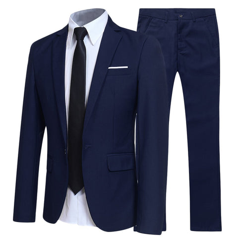 Allthemen Mens Slim Fit 2 Piece Suit One Button Business Jacket & Trousers, Navy, Chest 42(trousers:waist 36)/X-Large