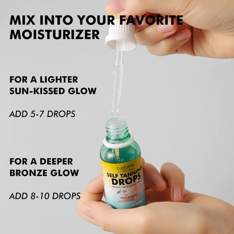 Luxfume Tanning Drops to Add to Moisturizer - Gradual Tan and Non-Comedogenic,Facial Tanning Drops with Customizable Glow,Vegan and Cruelty-Free 1.08 Fl Oz