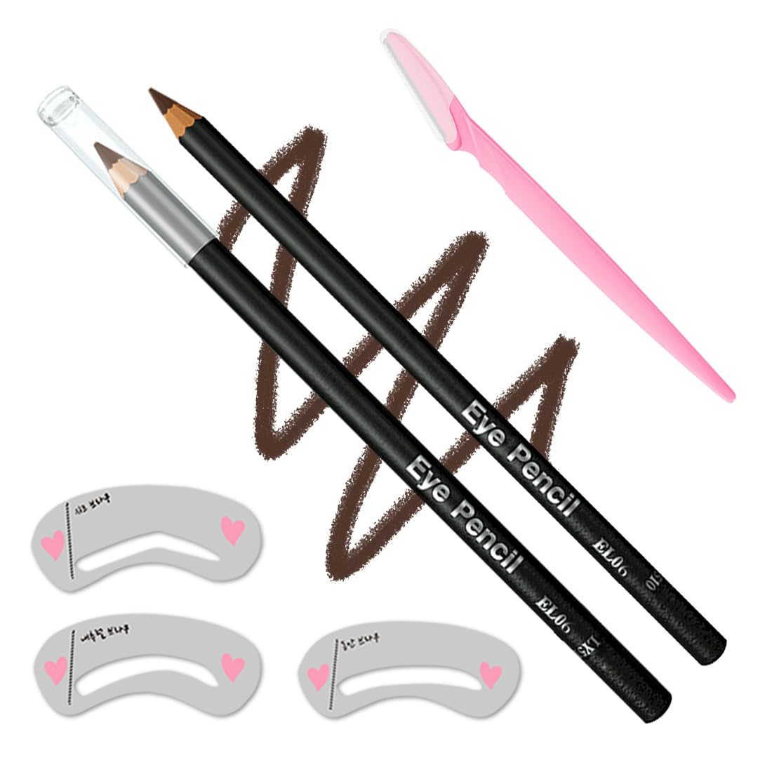 Generic Eyebrow Pencil Set - Waterproof - Long Lasting - Defines, Fills, Shapes Eyebrows - Eyebrow Pencil *1; Eyebrow Razor *1; Eyebrow Stencil *3, Brown #-0422008