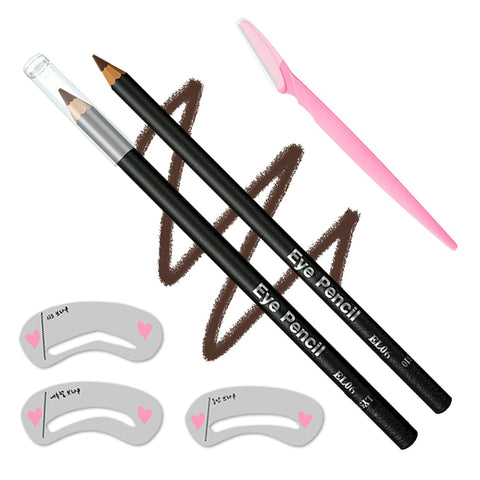 Generic Eyebrow Pencil Set - Waterproof - Long Lasting - Defines, Fills, Shapes Eyebrows - Eyebrow Pencil *1; Eyebrow Razor *1; Eyebrow Stencil *3, Brown #-0419007