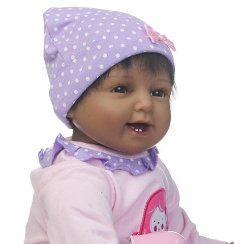 Reborn Baby Doll Girl Real Life Soft Silicone 22" Weighted Body Realistic Newborn Black Baby Dolls African American Cute Girl Doll Gift Set for Ages 3+