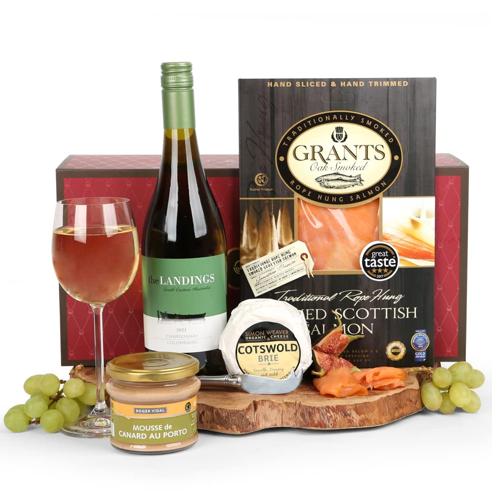 Hay Hampers Fish, Cheese & Wine Gift Set - Wine Hamper, Gifts for Women & Men, Luxury Hampers for Couples & Parents