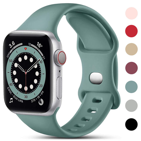 QLTYPRI Compatible with Apple Watch Band 38mm 40mm 42mm 44mm, Soft Silicone Sport Wristbands Replacement Strap for iWatch SE Series 8 7 6 5 4 3 2 1 Women Men (Pine Green, 42 mm/44 mm M/L)