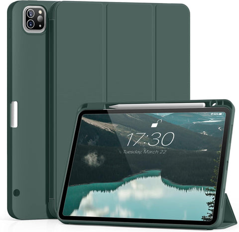JKSML Case for iPad Pro 12.9 inch 2022/2021/2020 (6th/5th/4th Gen) with Pencil Holder | 2nd Gen Pencil Charging | Auto Sleep/Wake | Flexible TPU Protective Cover (Dark green)