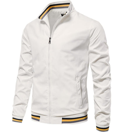 NAKEAH Men's Solid Color Sports Jacket Spring Autumn New Stand Up Collar Zip Pocket Casual Jacket white XXL