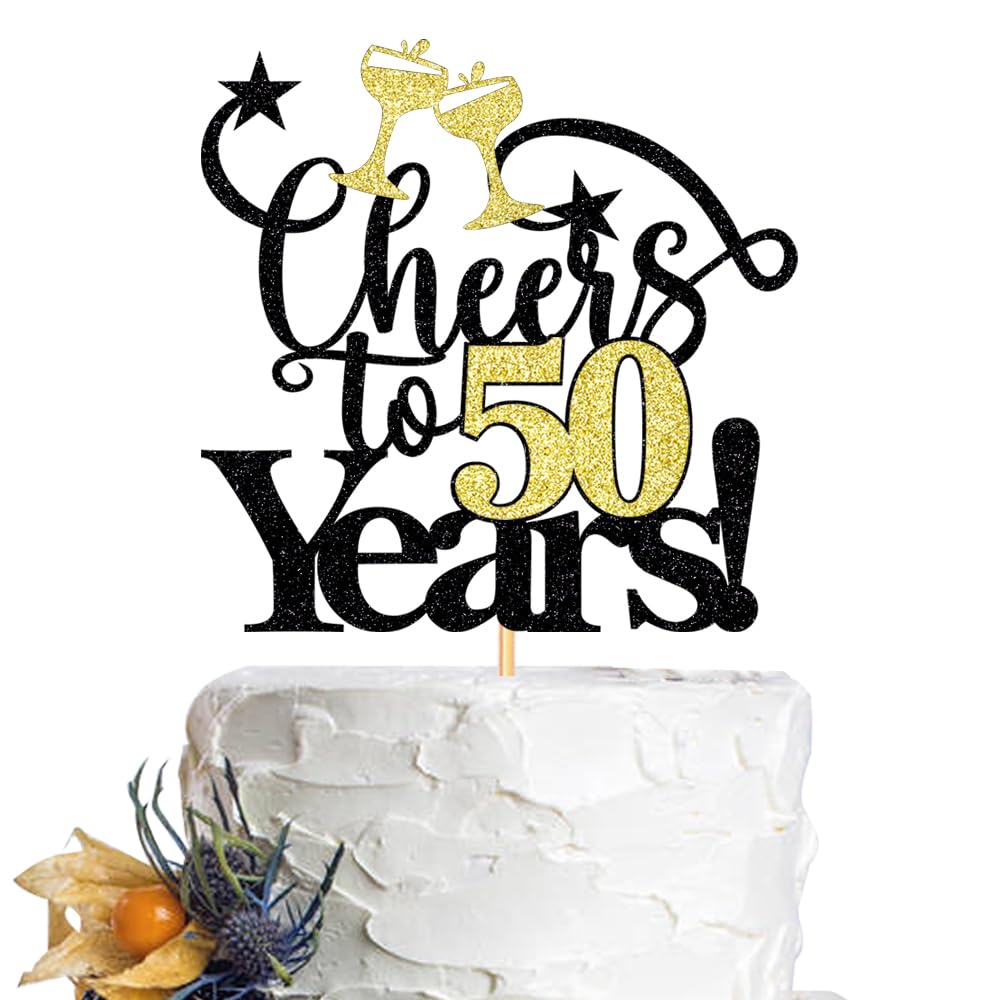 Dcokska Cheers to 50 Years Cake Topper-50th Birthday Cake Decorating Supplies-Happy 50th Anniversary Party Decorations (50)
