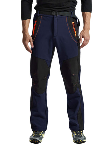 YSENTO Mens Waterproof Hiking Walking Trousers Winter Thermal Fleece Lined Softshell Ski Outdoor Camping Trouser with Belt(01navy,L)