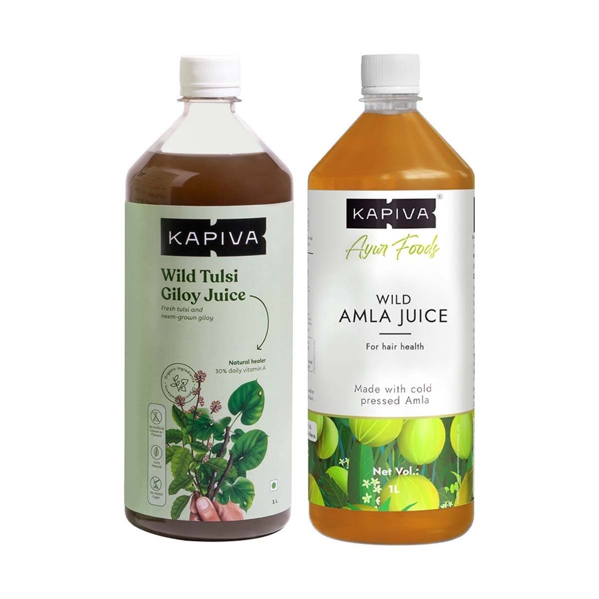Kapiva Wild Tulsi Giloy Juice 1L | Natural Juice for Building Immunity + Kapiva Wild Amla Juice 1L | Immunity and Digestion Booster