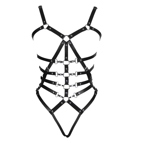 Women's Leather Harness Punk Waist Cage Belt Bra Harajuku Festival Dance Carnival Costume Garter Belt Black