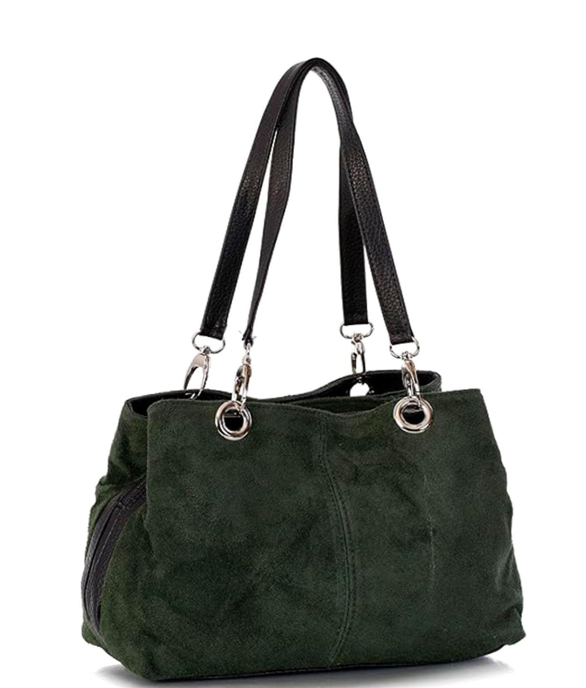 LeahWard Womens Small Size Real Suede Leather Shoulder Bag With Three Zip Pockets For Women Ladies (D.GREEN 3 ZIP COMPARTMENT BAG)