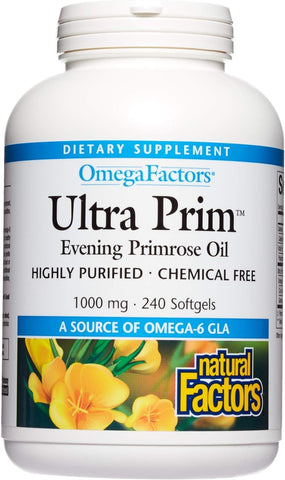 Omega Factors by Natural Factors, Ultra Prim Evening Primrose Oil, Promotes Women's and Immune Health with Omega-6 GLA, 240 softgels (240 servings)