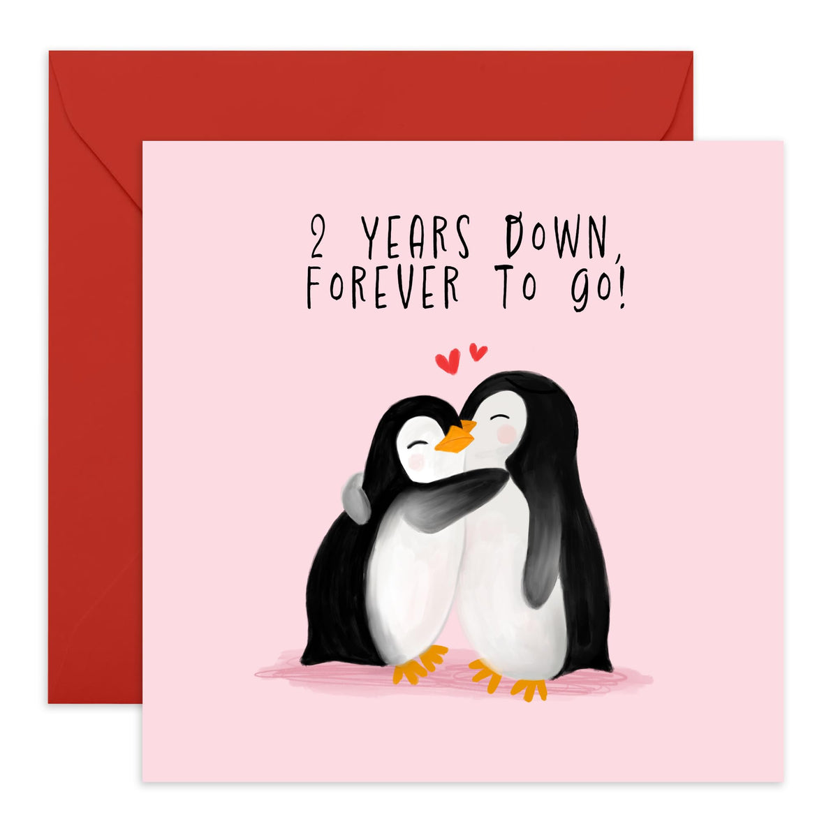 Central 23 Happy 2nd Anniversary Card For Girlfriend Boyfriend - 2 Years Down, Forever To Go - 2 Year Wedding Anniversary Cards For Husband Wife - Penguin Gifts For Partner - Comes With Stickers